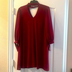 Comfy casual ruby red dress with beautiful neckline.